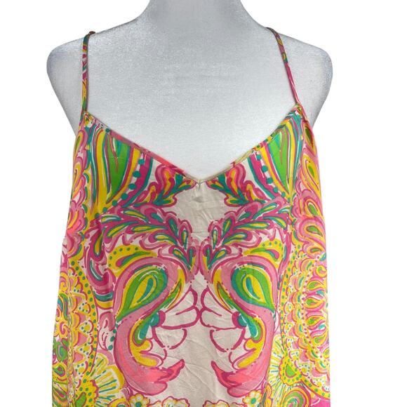 Lilly Pulitzer Pink Yellow Paisley Silk Slip Dress Sz L Racer Back Lined Resort - Picture 2 of 8